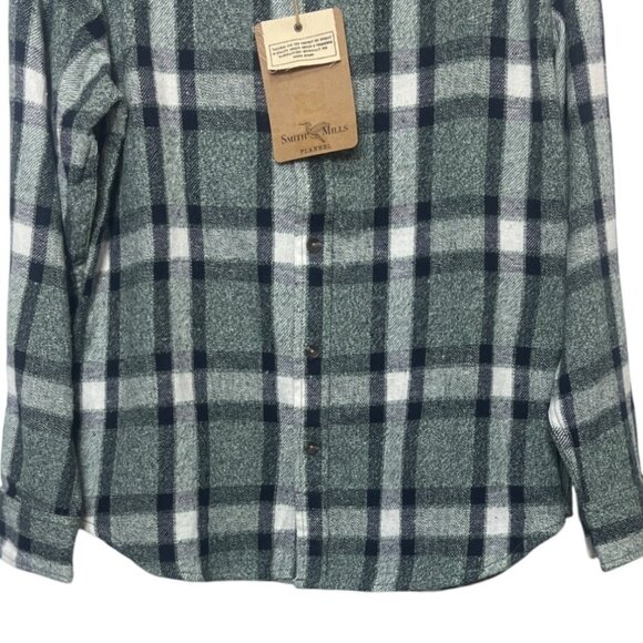 Smith Mills Flannel Shirt Mens Blue Green New Plaid Button Front Warm - Picture 4 of 9